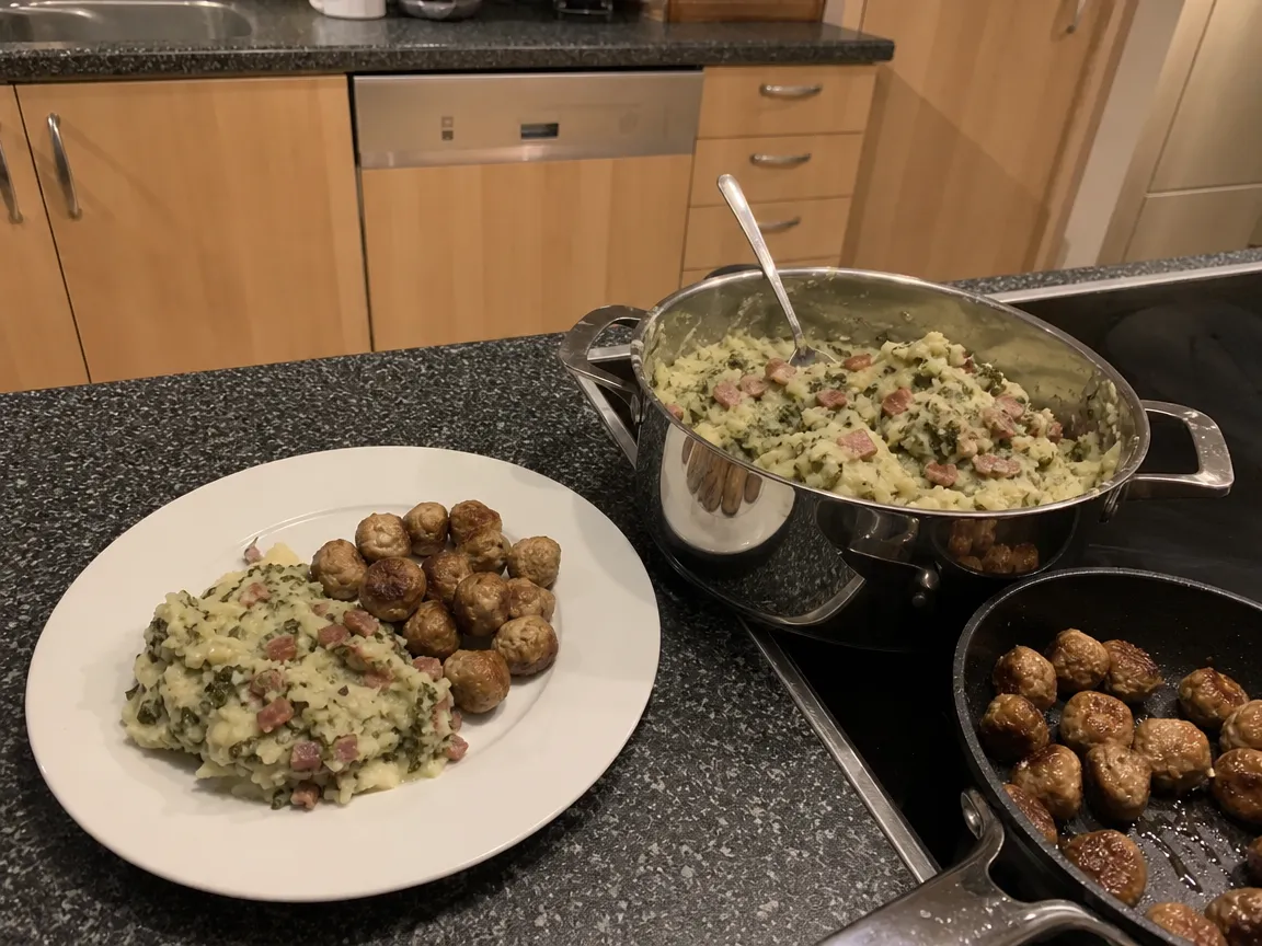 Andijvie stamppot met balletjes (voorbeeldfoto)