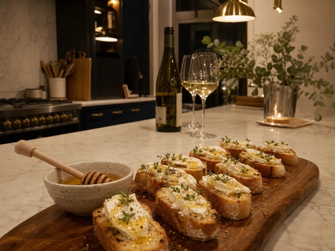 Crostini met geitenkaas en honing (voorbeeldfoto)