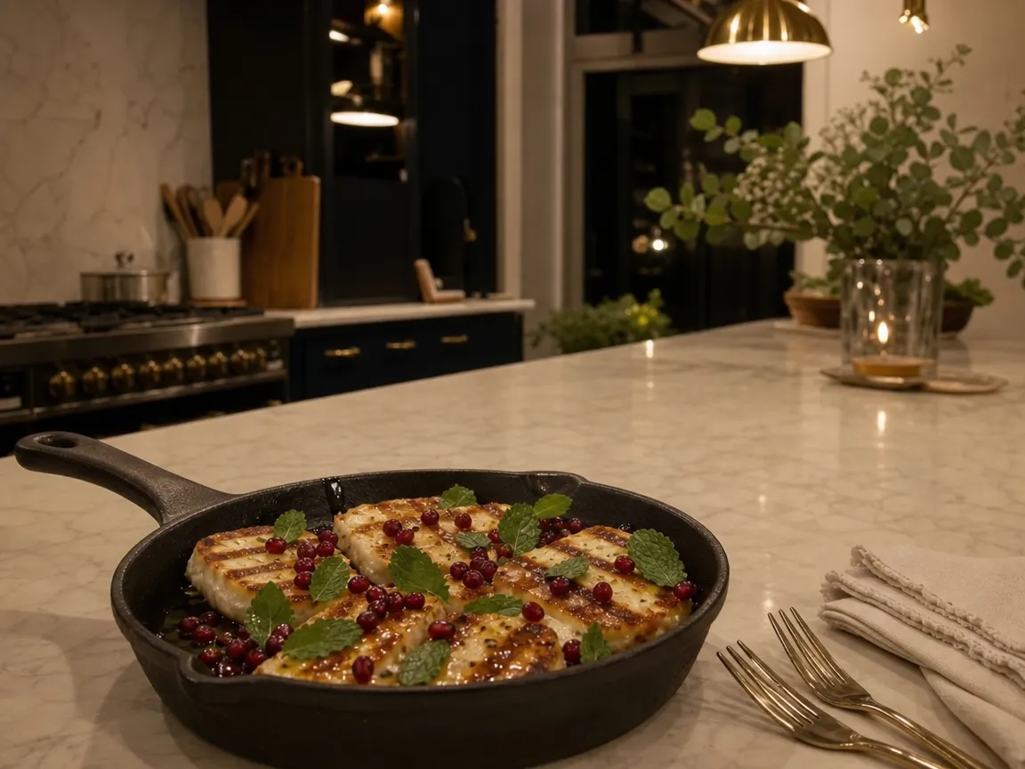 Gegrilde halloumi met granaatappel (voorbeeldfoto)