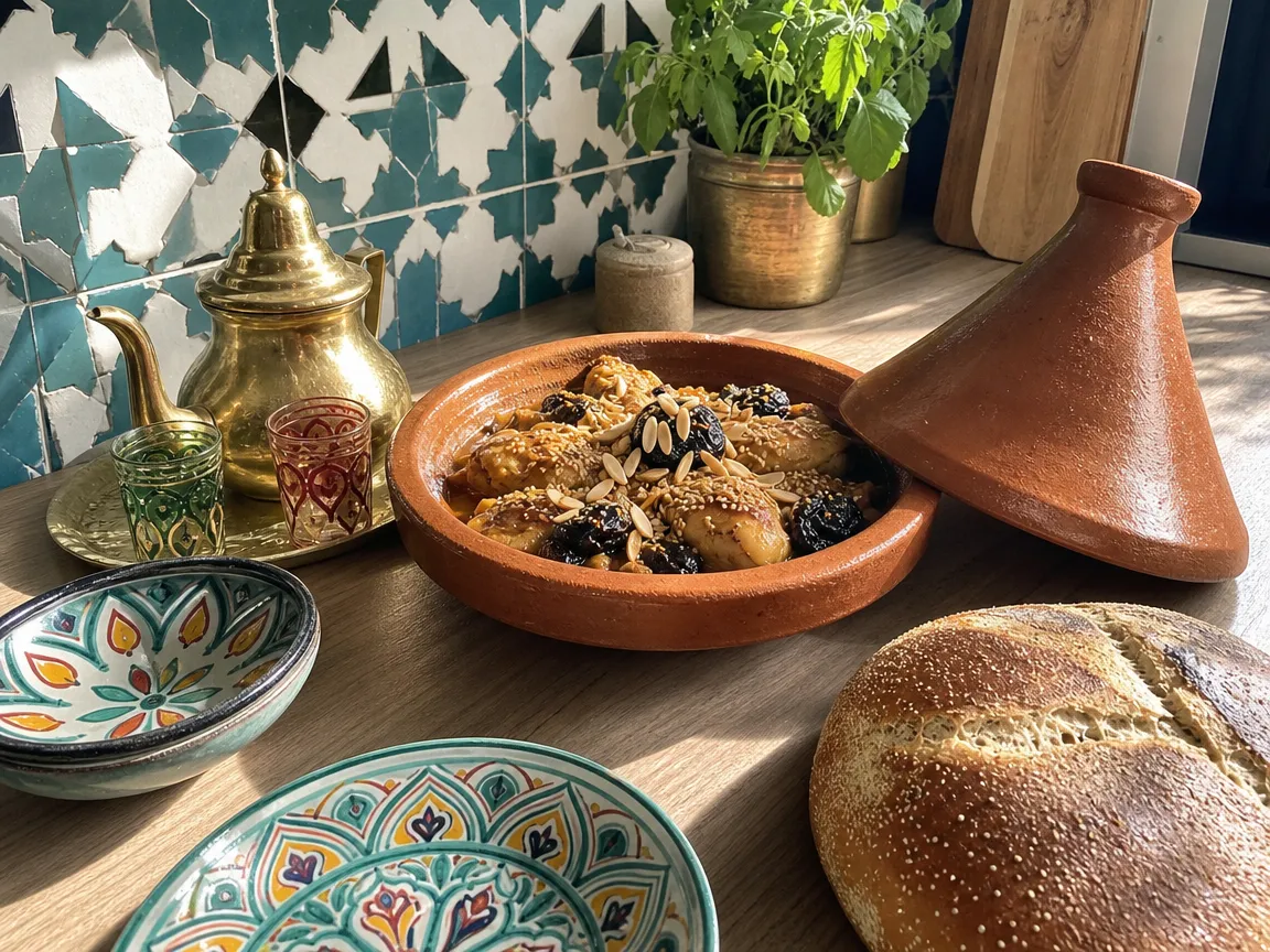 Kip tajine met pruimen en amandelen (voorbeeldfoto)