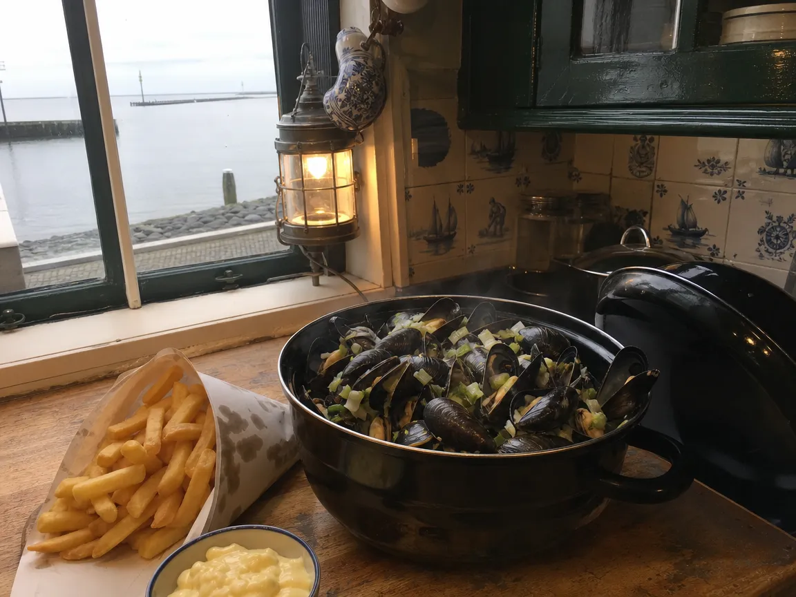 Mosselen Belgisch met frites (voorbeeldfoto)