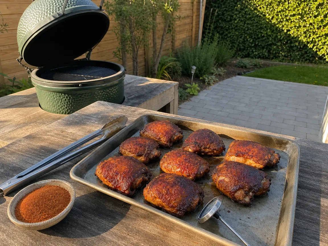 Smoked chicken thighs (voorbeeldfoto)