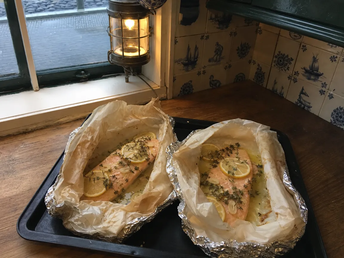 Zalm in folie met tijm (voorbeeldfoto)