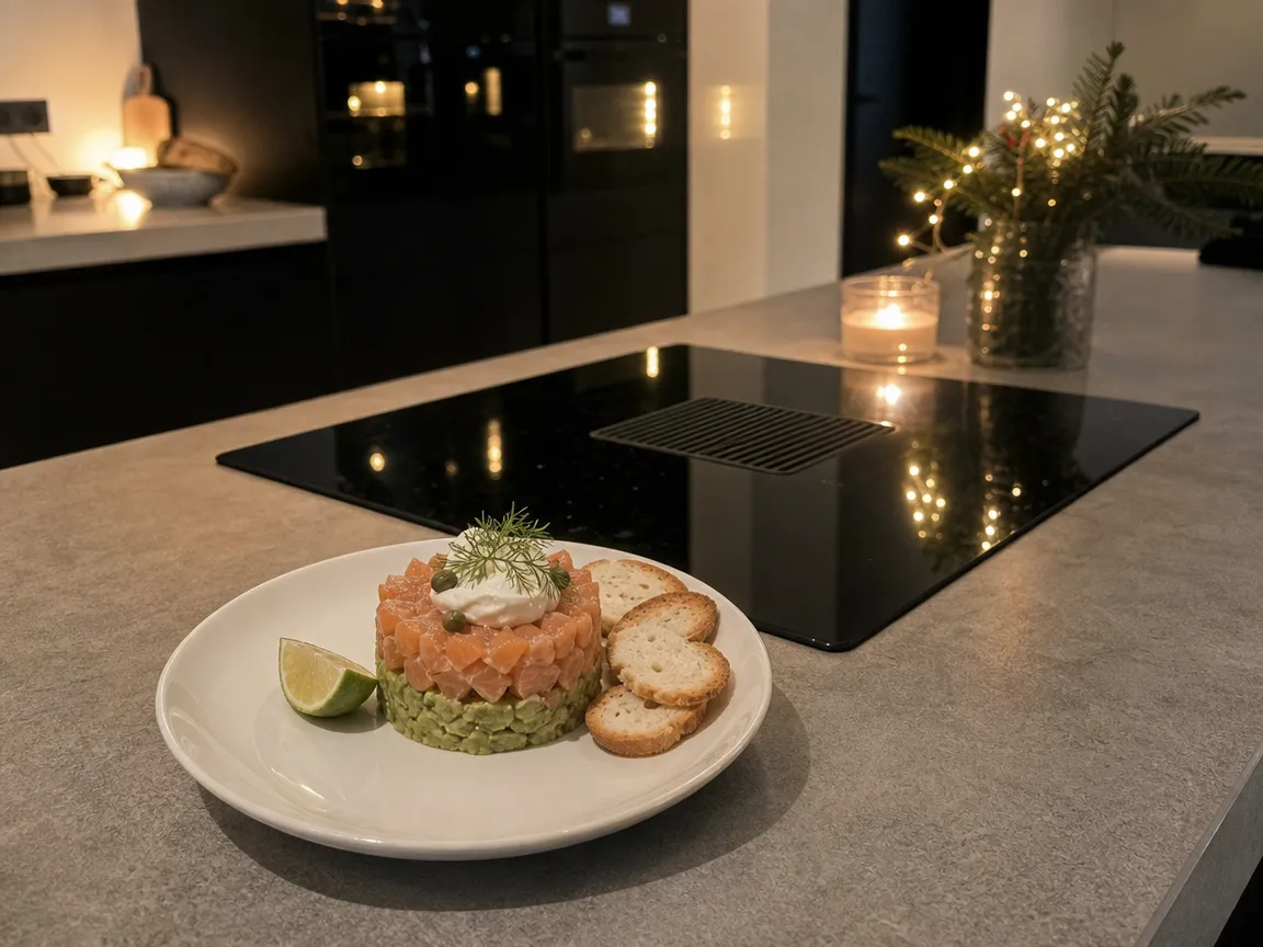 Zalmtartaar met avocado en limoen (voorbeeldfoto)